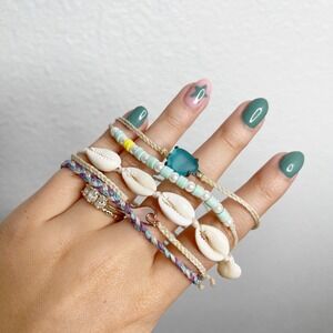 Pura Vida Bracelet Stack Cowrie Shell Sea Glass Beaded Boho Coastal 5pc Set